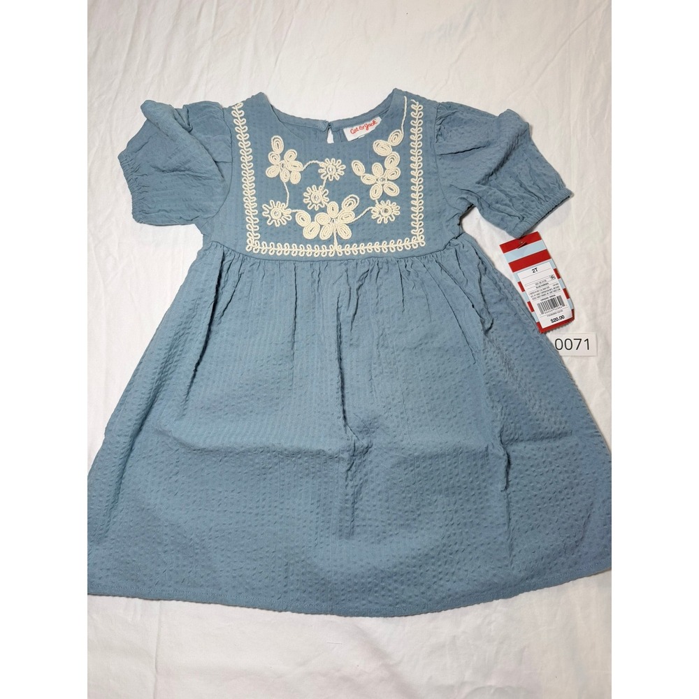 Cat & Jack Toddler Girls Blue Embroidered Seersucker Dress 2T NWT 031 05 2176